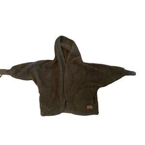 One Size Nordic Beach Brown Fleece Hooded Cardigan Robe Cozy Wrap Lounge Sleep